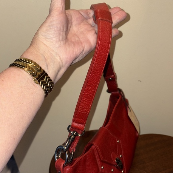 Valentina  leather convertible bag shoulder or Crossbody bag  Red/Silvertone NWT - Picture 9 of 16